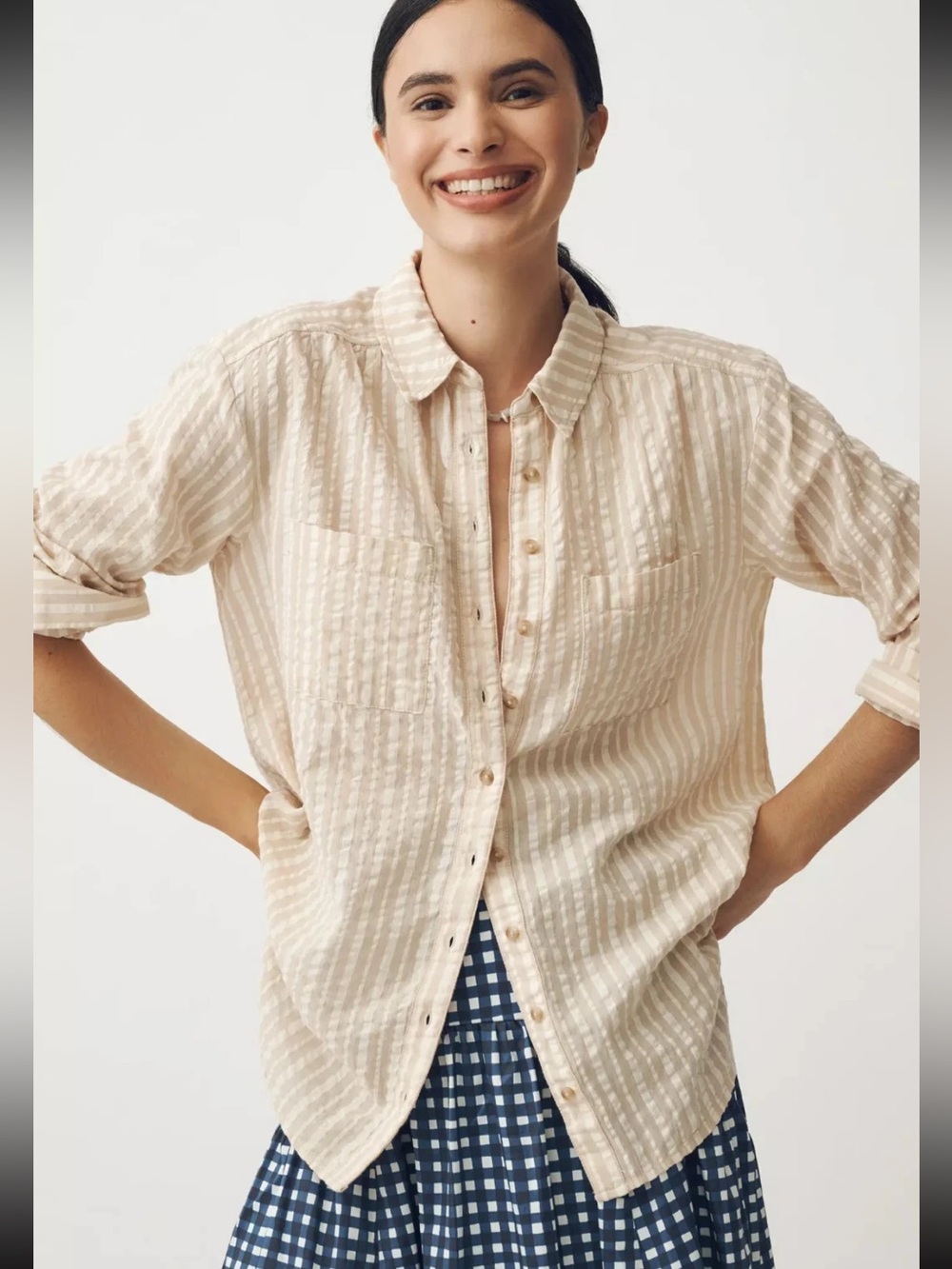 Anthropologie Pilcro The Hadley Relaxed Buttondown striped Shirt